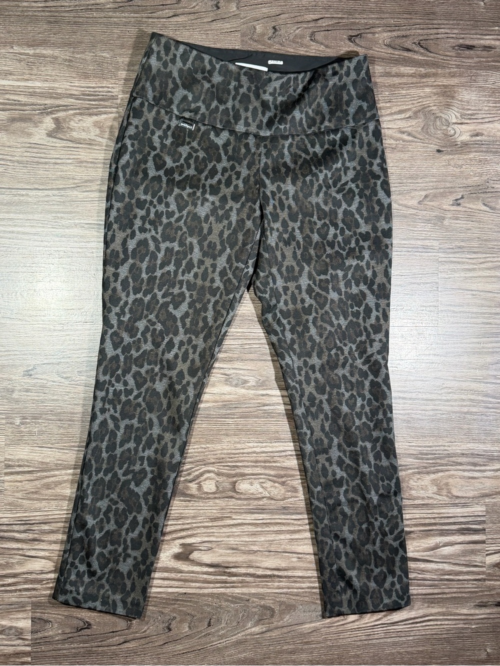 PECK & PECK Gray LEOPARD Animal Print Pull On Straight Leg Silhouette Pants 10